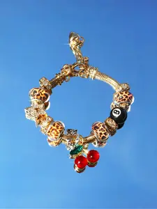 Leopard Print Cherry #8 Billiard Ball Pendant Bracelet, Vintage Cherry Music Festival Fashion Bracelet, Stylish Hand Jewelry, All Season Wear, Fashionable Bangles, Stackable Bracelets