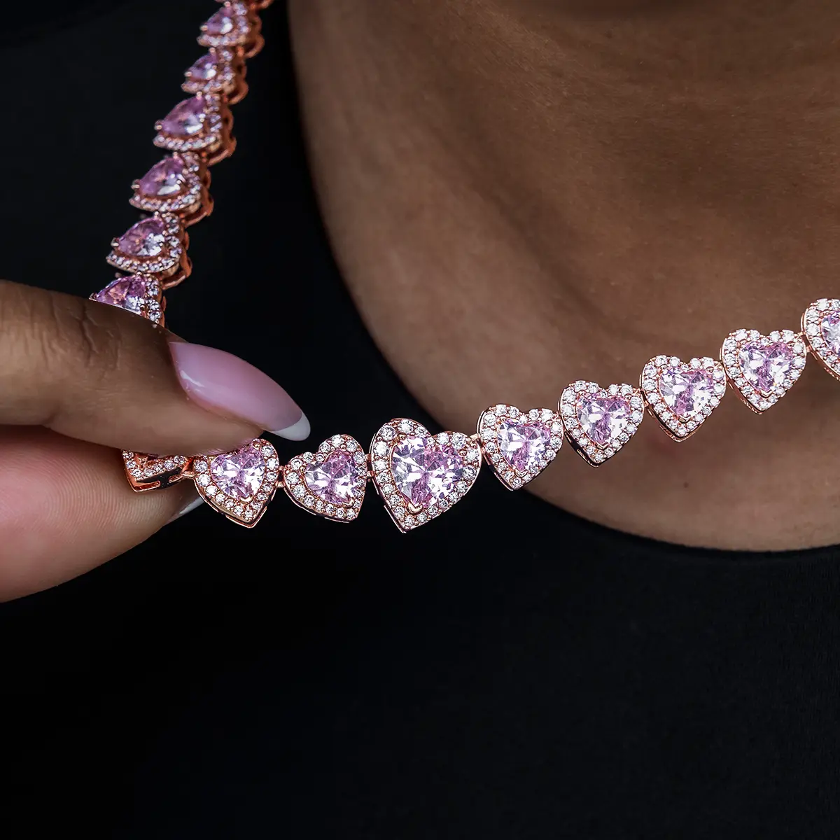 GLD Diamond Heart Cluster Necklace in Rose Gold