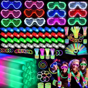168pcs Party Supplies, Light Up Party Favors 12pcs LED Glasses, 16pcs Foam Glow Sticks, 40pcs Finger Lights, 100pcs Glow Sticks, for Wedding, Concert, Mardi Gras, Birthday Party, Ring Favors, for Halloween and Christmas Decoration Masks Neon