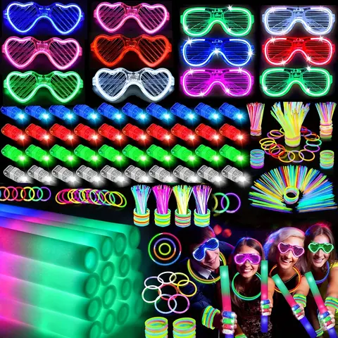 168pcs Glow in the Dark Party Supplies Set - 12 LED Glasses,16 Foam Sticks,40 Finger Lights,100 Sticks - Festival Props,Decor Supplies,Accessories for Birthday,Graduation2026 Events