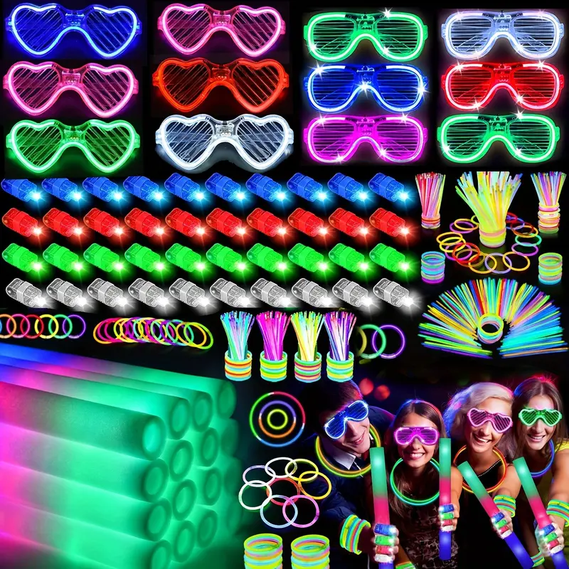 168pcs Glow in the Dark Party Supplies Set - 12 LED Glasses,16 Foam Sticks,40 Finger Lights,100 Sticks - Festival Props,Decor Supplies,Accessories for Birthday,Graduation2026 Events