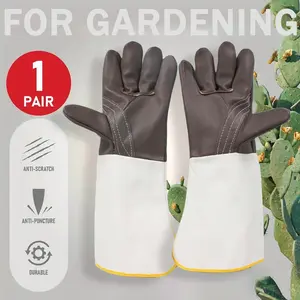 1 pair of durable leather garden gloves, suitable for both men and women, punctureproof and reinforced wear-resistant extended arm guard thick leather work gloves, perfect for garden pruning and outdoor camping, rose pruning, uniform size, random color