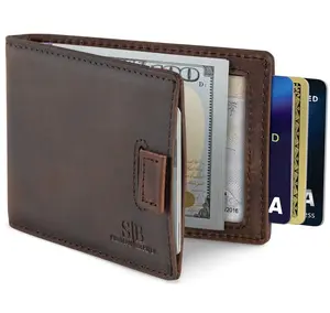 Men's Bi-Fold RFID Blocking Wallet for Men Full Grain Leather Front Pocket Slim Minimalist Wallet with Money Clip - Texas Brown 3.0