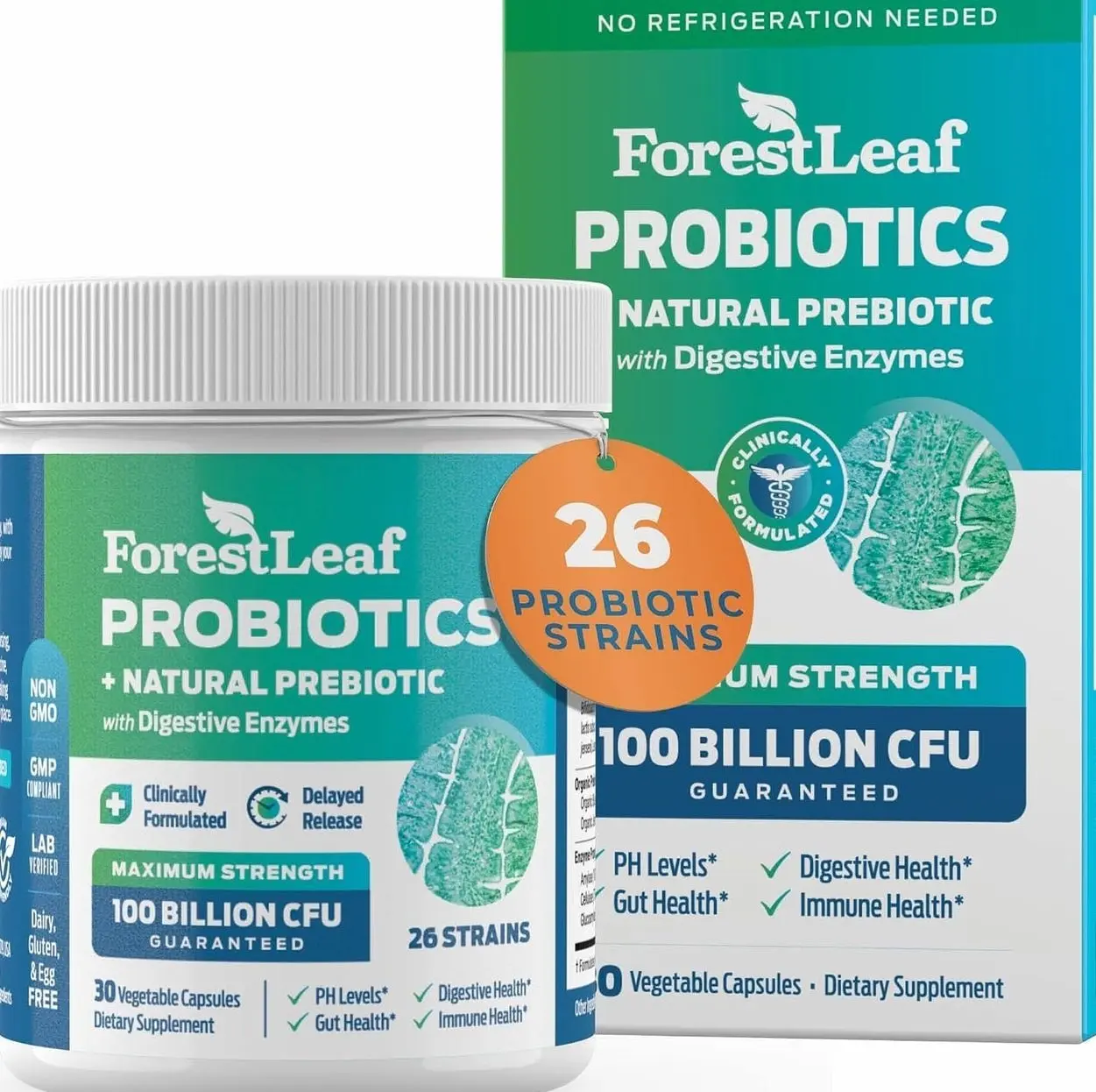 Probiotics for Men and Women, 100 Billion CFU, 26 Unique Strains, Men's and Women's Probiotic and Prebiotics Support Digestive Health, Gut Wellness, Energy, Mood, Immune, PH Balance (30 Caps)