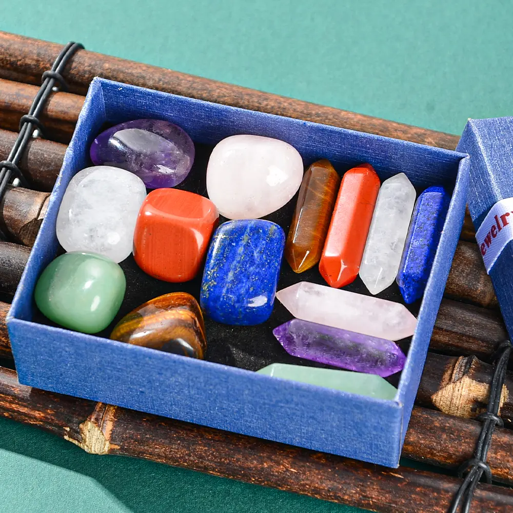 14PCS Natural Crystals and Healing Stones Set, 7pcs Tumbled Stones and Natural Crystal Double Points Hexagonal Crystals Stones Sets,Reiki Energy Balancing Chakra Meditation Gift