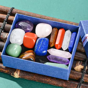 14PCS Natural Crystals and Healing Stones Set, 7pcs Tumbled Stones and Natural Crystal Double Points Hexagonal Crystals Stones Sets,Reiki Energy Balancing Chakra Meditation Gift