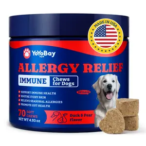 Allergy Relief Chews for Dogs, 70 Soft Chews, Duck & Pear Flavor, Immune Support & Itch Relief with Colostrum, Astragalus Root, 6-Strain Gut Health Blend