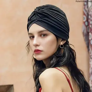 Women's Solid Pleated Turban Elastic Head Wrap for Ramadan Chemo & Alopecia Comfortable Stylish Accessory