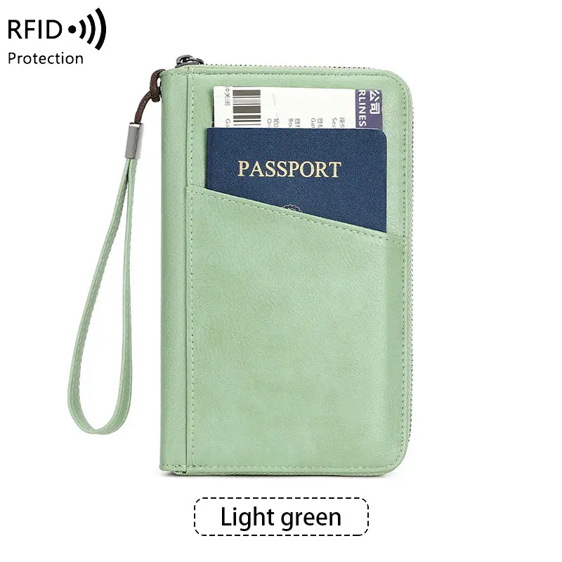 Unisex Synthetic Vegan Leather RFID Blocking Wristlet Wallet - 6-Passport Pockets Travel Document Organizer for Travel Use, Waterproof, Built-in Organizer, 4 Card Slots, 2 SD Card Slots, Zip Closure, Coin Purse, Light Brown, Wallet Card Holder