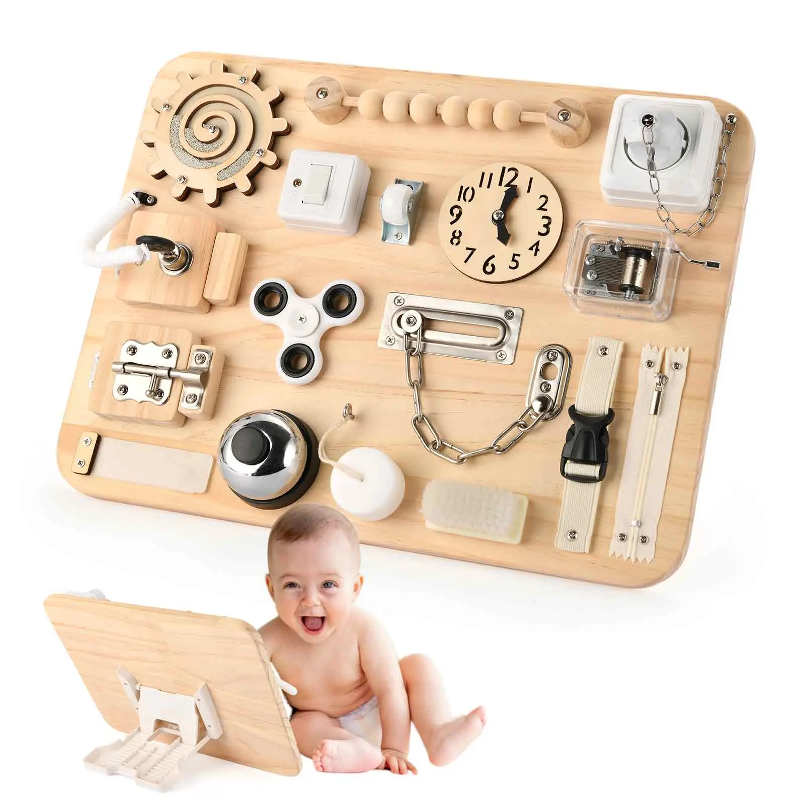 Large Busy Board for Toddlers - Montessori Wooden Sensory Toys for Kids -Fidget Toys for Autistic Children-Preschool Learning Activities - Fine Motor Skills