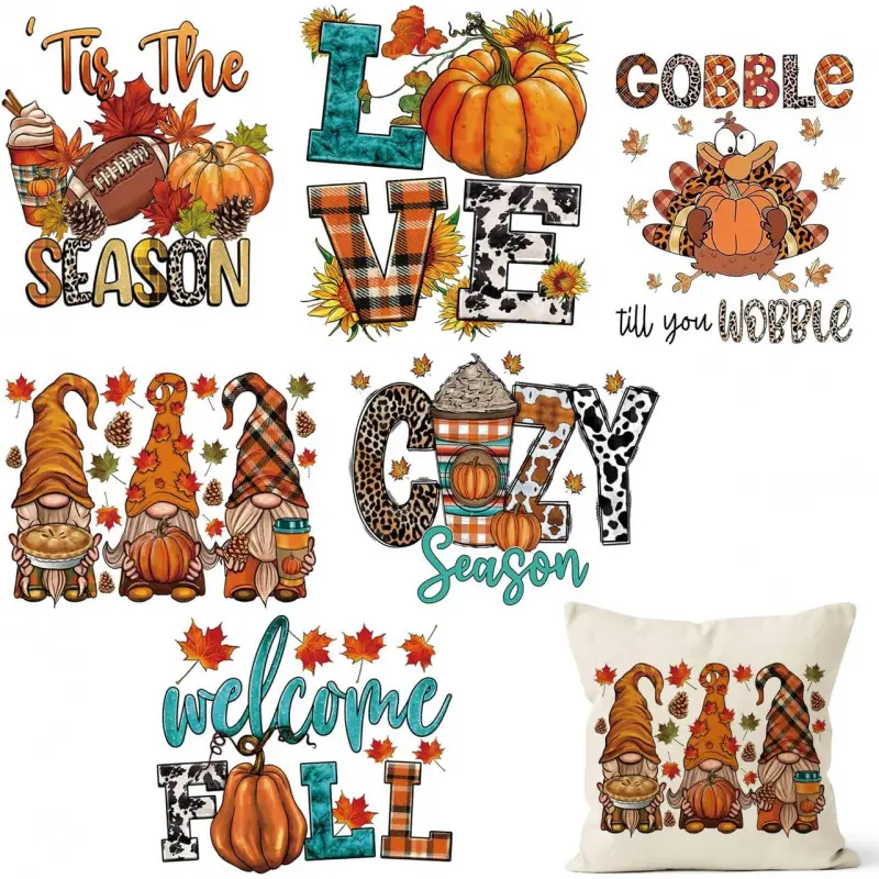 6Pcs Fall Iron on Transfers, Thanksgiving Iron on Patches for T-Shirt Autumn Pumpkin Turkey Maple Design Heat Transfer Vinyl Iron on Decals for Holiday Fashion Costume Clothes Pillow Hoodie DIY Craft