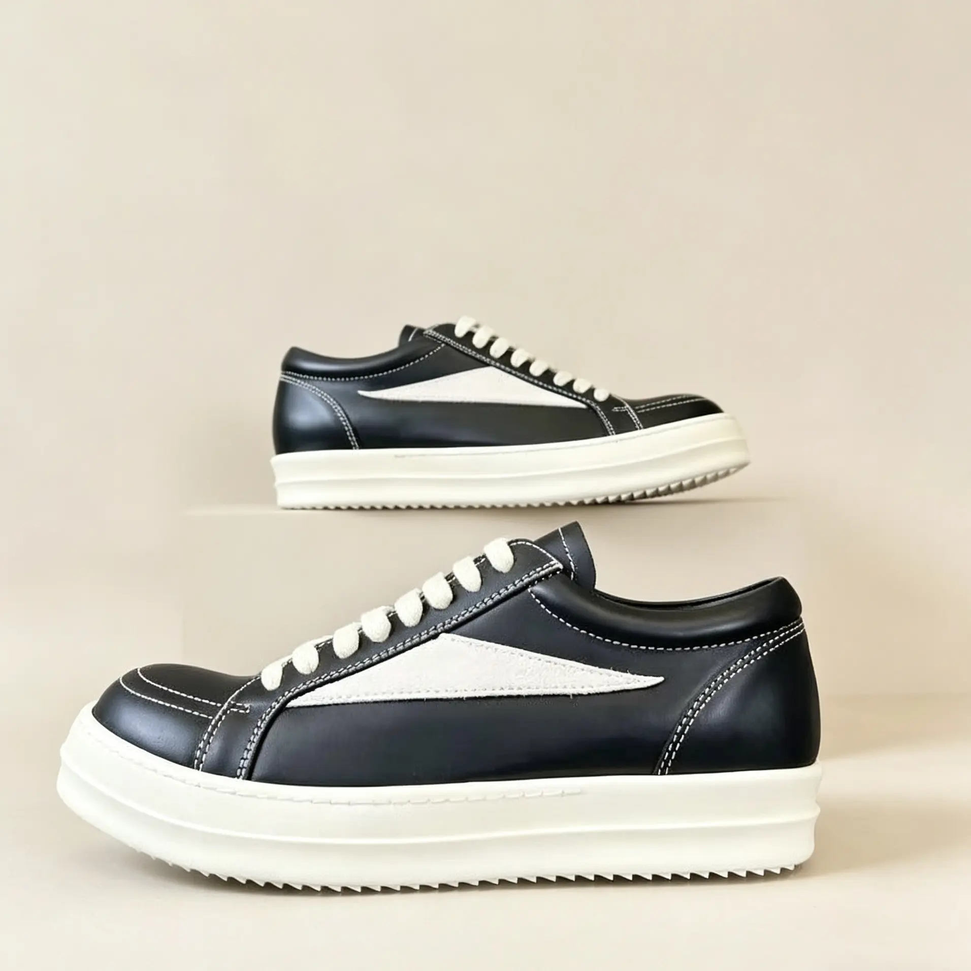 Men‘s and Women‘s genuine leather or canvas shoes with white inverted triangle designer suede retro shoes size 35-47 ro dark punk style height increasing casual lace up trainers