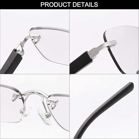 Auto-Adjusting HD Reading Glasses,Stylish Rimless Computer Readers, Anti UV Eyeglasses
