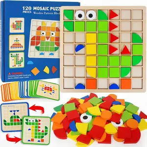 Montessori Tangram Educational Geometric Shapes Puzzle Toys with 120Pcs Wooden Puzzle Blocks and 20Pcs Cards Colorful Pattern Montessori Children's Educational Gifts for Kids Ages 3 and Up