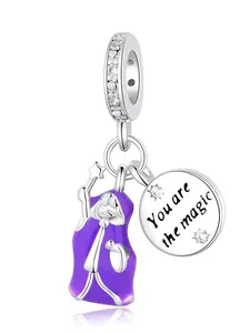 Cute Copper Plated Magician Pendant Necklace with Zirconia, Cartoon Style Charm for Kids Gift, All Seasons Jewelry