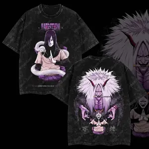 Men's Naruto Anime Orochimaru "Forbidden Jutsu of Immortality" Classic Round Neck Soft Oversized Short-Sleeve Seamless Double-Printed Lightweight Acid-Washed Cotton Graphic Shirt, Menswear Streetwear Top XWL