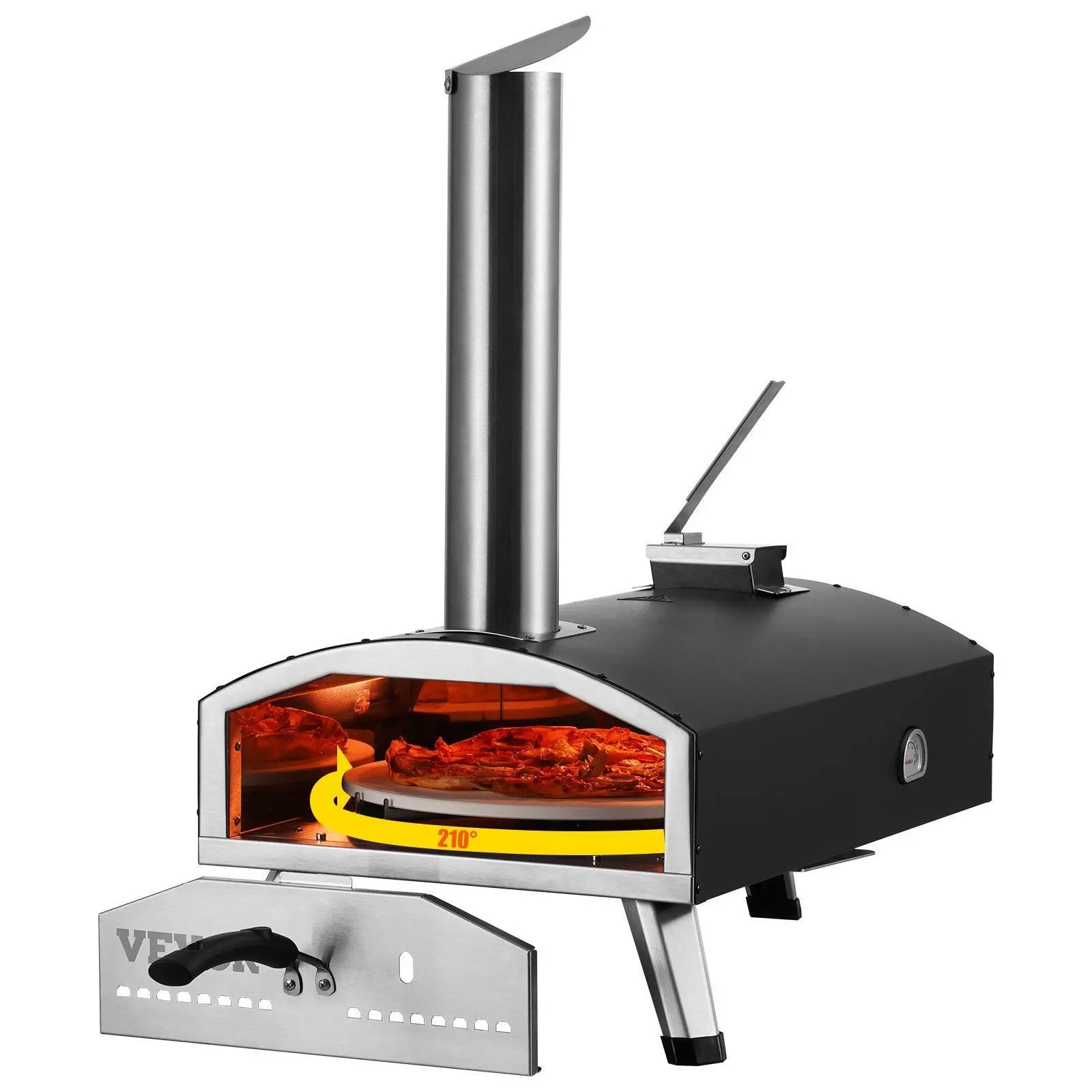 【Summerfinds】VEVOR 12 in Portable Wood Pellet Pizza Oven, 12-inch Size Compact Countertop Oven with Rotation Feature for Camping, Outdoor Use, Portable Design
