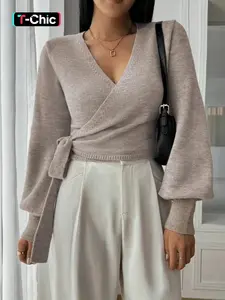 Women's V Neck Long Sleeve Sweater Pullover, Elegant Fashion Casual Basic Jumper for Daily Outdoor Wear, Women's Knitwear for Spring & Fall, Womenswear, Lightweight pullover