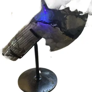 UV Reactive Volcano Agate AXE Decor Natural Crystal Stone Statement Carving with Blue Glow Effect on Display Stand