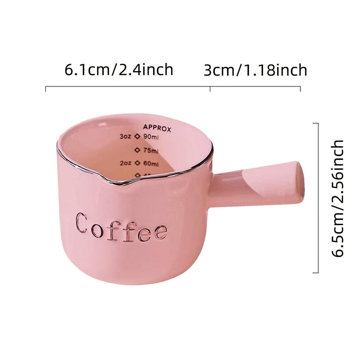 Pink Espresso Cups Ceramic with Handle, Measuring Cup with Dual Scale, Espresso Shot Glass with V-Shaped Mouth, 3 OZ Espresso Accessories