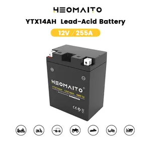 HEOMAITO AGM YTX14AH-BS 12V 14Ah 255CCA High Performance Motorcycle Battery, Maintenance-Free, Pre-Charged, Vibration-Resistant & Leak-Proof, for 400-1200cc Motorcycles, ATVs, Scooters, Snowmobiles & Personal Watercraft