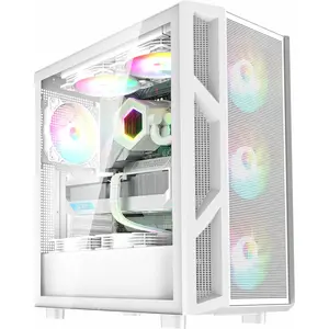 CV103 ATX Mid-Tower PC Case, Pre-Installed 4 x 120mm RGB Fans, RGB Color Lighting, Tempered Glass, USB 3.0, Gaming Computer Case, High-Airflow - White