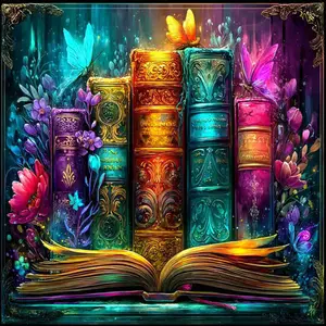 Enchanted Vintage Magic Books with Butterflies & Flowers, 5D Full Drill Diamond Painting Kit, Mystical Fantasy Book Stack Art, DIY Cross Stitch Mosaic Craft, Whimsical Library Home Wall Decor, Handmade Gift for Book & Craft Lovers, Cross Stitch Kits