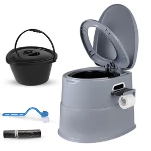 Portable Camping Toilet with Detachable Phone & Paper Holder,Travel Potty with Dual-Lid System, Lightweight & Sturdy Outdoor Commode for RV, Hiking, Road Trips, Elderly Care