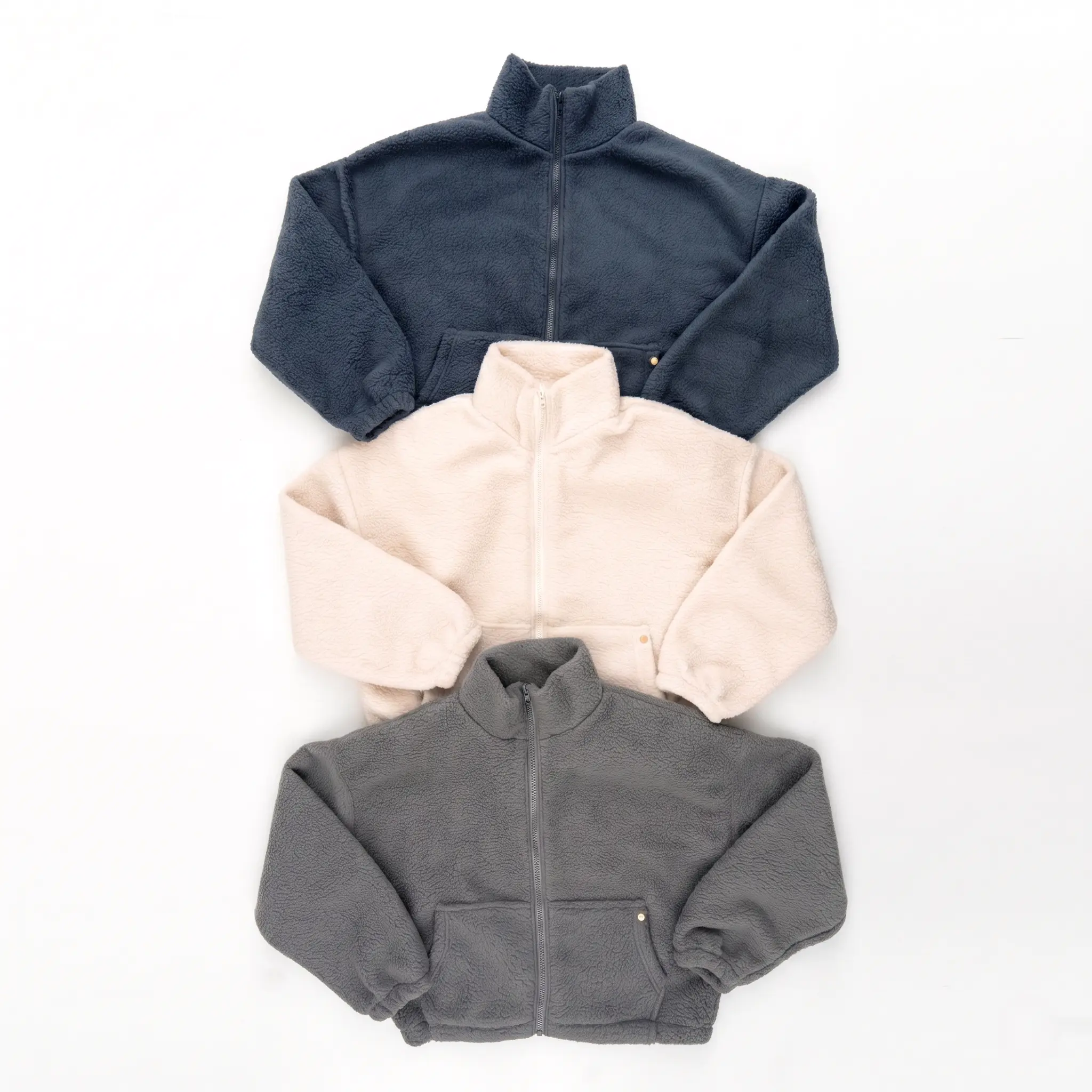 Women's Sherpa Fleece Cropped Zip-Up Jacket by HL - Minimalist, Warm, Soft, Fluffy, Cozy