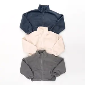 High Level Women's Sherpa Fleece Cropped Zip-Up Jacket - Essential Tops, Coats, Minimalist Style, Warm, Soft, Fluffy, Cozy