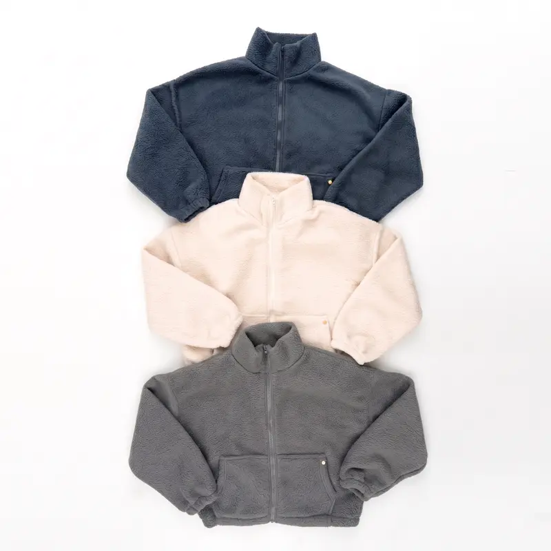 HL Women's High Neck Sherpa Fleece Cropped Zip-Up Jacket - Warm, Soft, Fluffy, Cozy Chic Preppy Essential Top with Pocket, Women's Jackets, Cropped Jacket