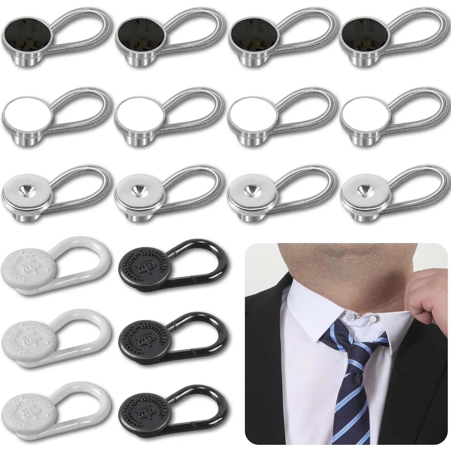 18 Count Shirt Collar Button Extender, 10mm Elastic Band Adult Accessory - Formal Wear Comfort Expander for Men's Dress Shirt Ties, Adults