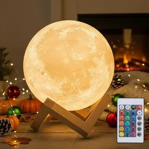 16-Color 3D Moon Lamp with 148 Modes Rechargeable Dimmable Night Light Remote & Wooden Stand Unique Gift for Women Mom Kids Bedroom Thanksgiving Table Christmas Décor