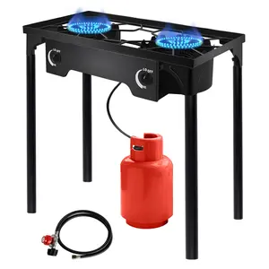 2 Burner Propane Gas Stove for Outdoor Cooking, 150,000 BTU Camping Stove, Portable High Pressure Outdoor Cooker with Removable Legs,   Temperature Control Knobs for Backyard Cooking, BBQ, Baking and Frying