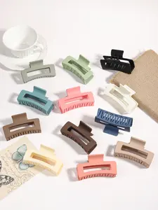 12-Piece Fashion Hair Clip Set, Matte Non-Slip Square Clip In Claw, Large Rectangular Design, Plastic Material, Suitable for All Hair Types, Claw Clips, Hair Claws