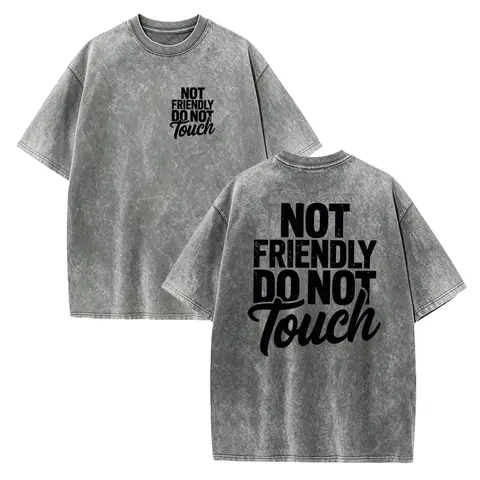 Women's Oversized "NOT FRIENDLY DO NOT TOUCH" T-Shirt - Double-Sided Print Short Sleeve Crew Neck Top with Lettering, Loose Fit Casual Blouse Style Shirt Suitable for Seasons, Machine Washable Non- Wardrobe Essential