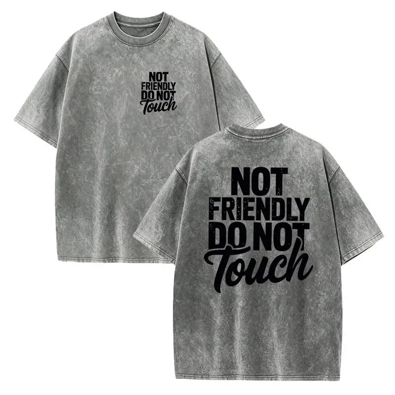Women's Oversized "NOT FRIENDLY DO NOT TOUCH" T-Shirt - Double-Sided Print Short Sleeve Crew Neck Top with Lettering, Loose Fit Casual Blouse Style Shirt Suitable for Seasons, Machine Washable Non- Wardrobe Essential