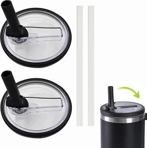 2 Pack 40 oz Tumbler Flip Straw Lid Replacement fit for Stanley Quencher, Spill Proof Splash Resistant Tumbler Lids, Reusable Tumbler Cover