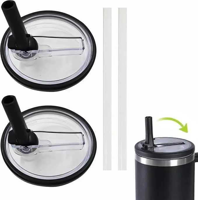 2 Pack 40 oz Tumbler Flip Straw Lid Replacement fit for Stanley Quencher, Spill Proof Splash Resistant Tumbler Lids, Reusable Tumbler Cover