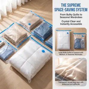 6 Pack Vacuum Storage Bags, Blue Transparent, Airtight Dust Moisture-Proof, Extra Large Capacity, 80% Space Saving Bag, Includes Hand Pump,Christmas Gifts, New Year Gifts