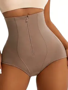 1 Count Women's High Waist Shapewear Adjustable Zipper Closure Solid Color Underwear Bottoms, Butt Lifting And Tummy Control Hourglass Curves Ladies Panties, Simple And Elegant Design Triangle Shorts, Suitable For Classic Daily Wear