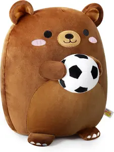 Onsoyours Original Bear Plush with Soccer Ball, Cute 12 inch Sport Brown Bear Stuffed Animal, Ultra Soft Collectible Hugging Gift Plush Toy