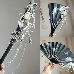 Glamorous Folding Fan Cosplay Prop Handheld Decorative Accessory For Costume Events