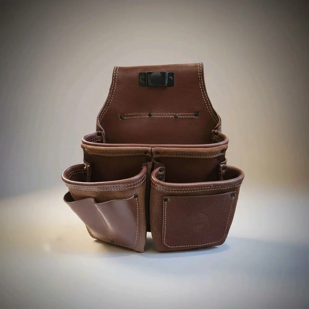 Brown Leather Framer's Tool Pouch - Garage Tool Storage, Organizer with Multiple Pockets for Easy Access, Tool Bag Organizer