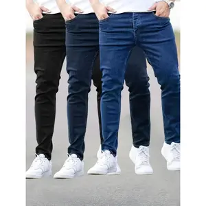Men's Skinny Stretch Denim Jeans Set of 3, Solid Color Basics with Medium Stretch, Cotton Blend Raw Wash Fabric, Regular Length, All-Season Woven Trousers - 70% Cotton, 27% Polyester, 3% Spandex jeans very good