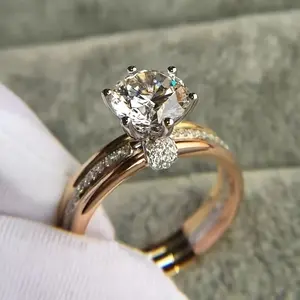 Fashion 18K Gold Plated Moissanite Ring-1 S925 Silver Inlaid 1 Karat Moissanite Engagement and Proposal Ring, Fashion Luxury Ideal for Everyday Wear Jewelry, Holiday, Halloween, Christmas, Black Friday Gift