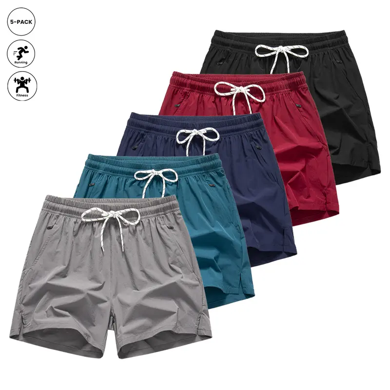 Men’s Fitted Activewear Gym Shorts - Solid Color, Quick-Dry, Breathable Polyester Fabric Athletic Bottoms, 1PC/3PC/5PC Drawstring Design, for Outdoor Sports & Daily Wear, Summervibes Grey & More Colors, Adjust-Fit Men's Shorts