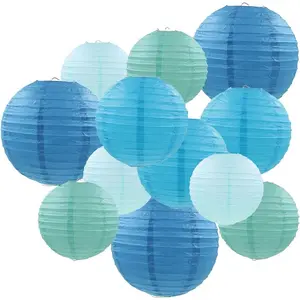 Blue Paper Lanterns 12 count  size of 6" 8" 10" 12" Chinese Round Paper  Decorations Lanterns Lamps for  Decorations, Parties, and Weddings