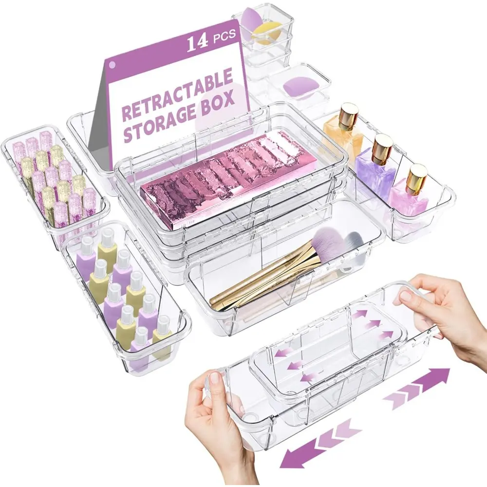 Flexible superposition storage box transparent drawer partition storage box desktop sorting sundries storage compartment box Makeup Cosmetic Organizer