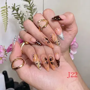 Nailbeebee J22 1.3 inch Handmade Press-On Nails | Reusable,Salon-Quality,Long-Lasting,Glossy Design |  For Daily Office & Workplace,Date Nights & Romantic Outings,Shopping & City Leisure Trips,Holiday & Short Travels
